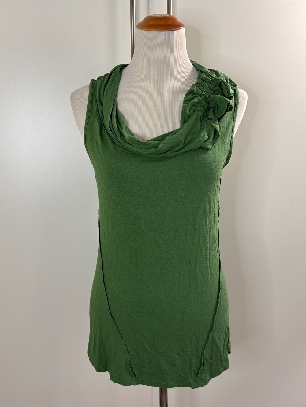 Noa Noa Draped Green Cowl Neck Tank with Rosette Detail M